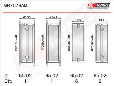 Комплект черупки на лагера на коляновия вал KING MB7039AM0.5