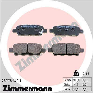 Комплект тормозных колодок, дисковый тормоз ZIMMERMANN 25778.140.1 для INFINITI QX50