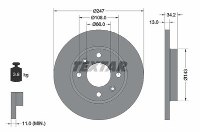 Тормозной диск TEXTAR 92092803 для PEUGEOT 206+
