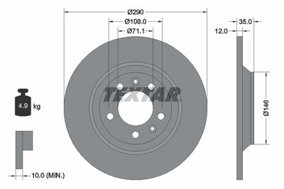 TEXTAR 92129603 Тормозные диски  для PEUGEOT  (Пежо Ркз)