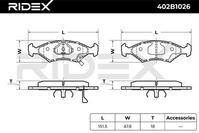 комплект спирачно феродо, дискови спирачки RIDEX 402B1026