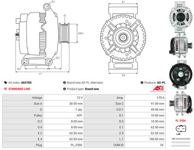 GENERATOR / ALTERNATOR AS-PL A6578S 4