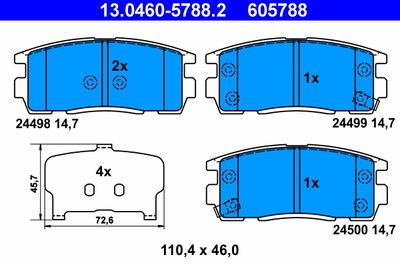Комплект тормозных колодок, дисковый тормоз ATE 13.0460-5788.2 для HYUNDAI TERRACAN