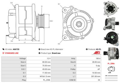 GENERATOR / ALTERNATOR AS-PL A6673S 4