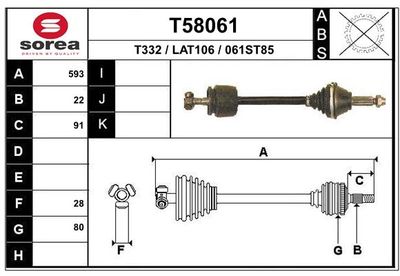 Приводной вал EAI T58061 для LANCIA DELTA