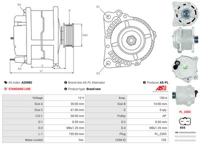 GENERATOR / ALTERNATOR AS-PL A2098S 4