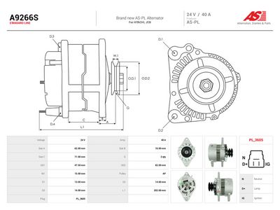 AS-PL - Alternátor ISUZU, JCB, KOMATSU , A9266S