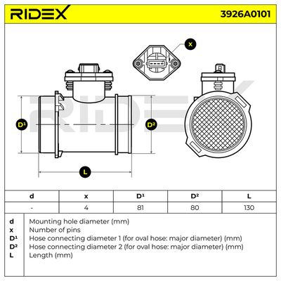 въздухомер-измерител на масата на въздуха RIDEX 3926A0101