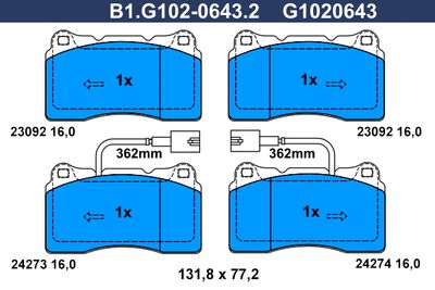 GALFER B1.G102-0643.2 Тормозные колодки и сигнализаторы  для ALFA ROMEO GT (937_) 3.2 GTA (937CXP1B)