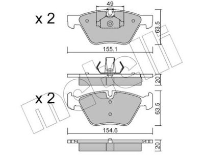 комплект спирачно феродо, дискови спирачки METELLI 22-0557-0