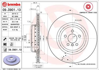 Тормозной диск BREMBO 09.D901.13 для BMW X7
