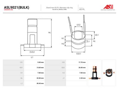 Klzný krúżok, alternátor AS-PL ASL9021(BULK)