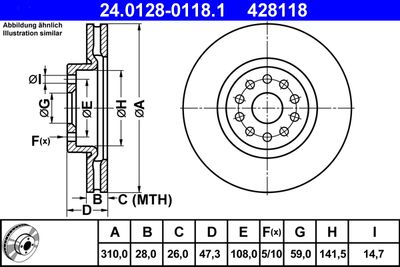 Тормозной диск ATE 24.0128-0118.1 для ALFA ROMEO 166