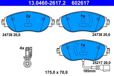 Комплект тормозных колодок, дисковый тормоз ATE 13.0460-2617.2 для VW ARTEON