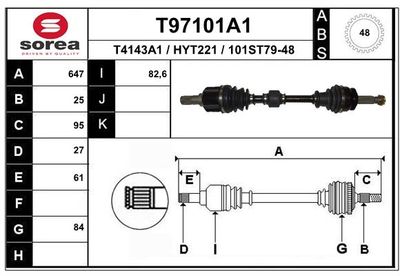 EAI T97101A1 Полуось в сборе  для HYUNDAI i20 I (PB, PBT) 1.4 CRDi
