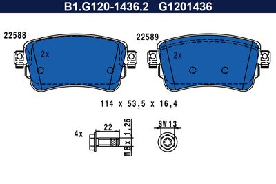 комплект спирачно феродо, дискови спирачки GALFER B1.G120-1436.2