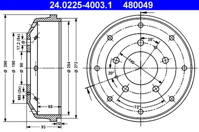 Тормозной барабан ATE 24.0225-4003.1 для MERCEDES-BENZ MB
