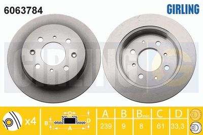 GIRLING 6063784 Тормозные диски  для HONDA CITY (Хонда Кит)