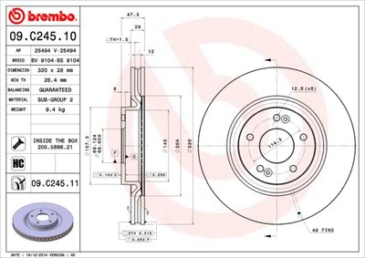 Тормозной диск BREMBO 09.C245.11 для HYUNDAI GRANDEUR
