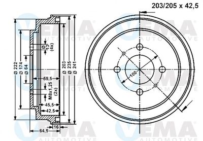 Тормозной барабан VEMA 801344 для MITSUBISHI COLT