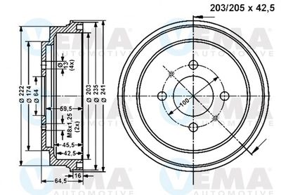 Тормозной барабан VEMA 801344 для MITSUBISHI MIRAGE