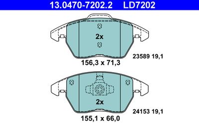 Комплект тормозных колодок, дисковый тормоз ATE 13.0470-7202.2 для PEUGEOT RCZ