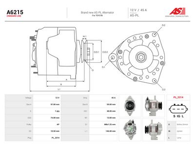 AS-PL - Alternátor TOYOTA , A6215