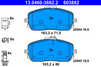 Комплект тормозных колодок, дисковый тормоз ATE 13.0460-3882.2 для MERCEDES-BENZ GLA