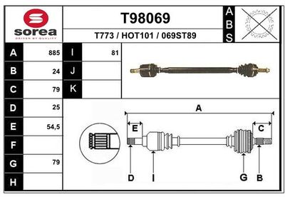 EAI T98069 Піввісь в зборі  для HONDA (Хонда)