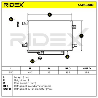 кондензатор, климатизация RIDEX 448C0061