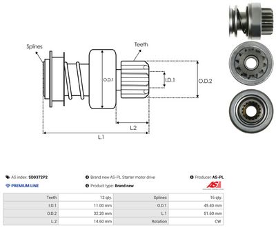 Volnoběžný převod, startér AS-PL SD0372P2