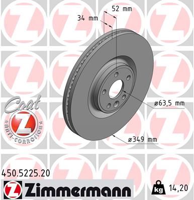 Тормозной диск ZIMMERMANN 450.5225.20 для JAGUAR E-PACE