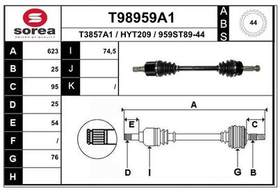 EAI T98959A1 Полуось в сборе  для HYUNDAI ACCENT II седан (LC) 1.6