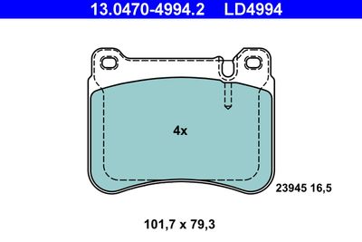 Комплект тормозных колодок, дисковый тормоз ATE 13.0470-4994.2 для MERCEDES-BENZ CLC-CLASS