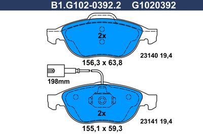 GALFER B1.G102-0392.2 Тормозные колодки и сигнализаторы  для LANCIA LYBRA (839_) 1.6 16V (839AXA1A)