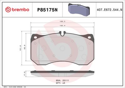 Sada brzdových destiček, kotoučová brzda BREMBO P85175N