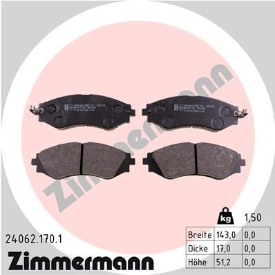 ZIMMERMANN 24062.170.1 Тормозные колодки и сигнализаторы  для CHEVROLET REZZO (Шевроле Реззо)