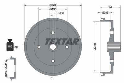 Тормозной барабан TEXTAR 94004700 для VW KAEFER