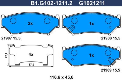 Комплект тормозных колодок, дисковый тормоз GALFER B1.G102-1211.2 для SUZUKI JIMNY