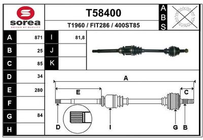 Приводной вал EAI T58400 для FIAT IDEA