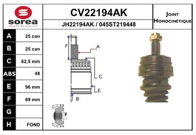 Шарнирный комплект, приводной вал EAI CV22194AK для MERCEDES-BENZ CLK