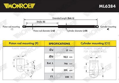 GASFEDER MOTORHAUBE MONROE ML6284 2