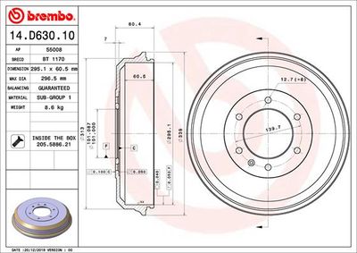 Тормозной барабан BREMBO 14.D630.10 для ISUZU D-MAX