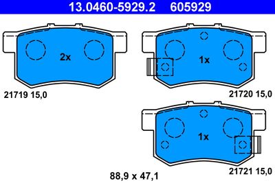 Комплект тормозных колодок, дисковый тормоз ATE 13.0460-5929.2 для HONDA INSIGHT