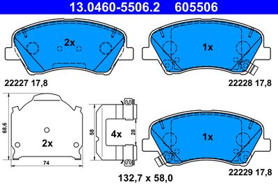 Комплект тормозных колодок, дисковый тормоз ATE 13.0460-5506.2 для KIA STONIC