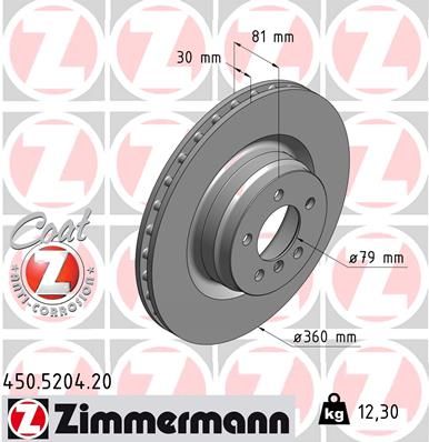 ZIMMERMANN 450.5204.20 Тормозные диски  для LAND ROVER RANGE ROVER III (L322) 4.4 4x4