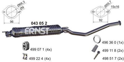 Средний глушитель выхлопных газов ERNST 043052 для OPEL VECTRA
