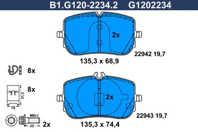 Zestaw klocków hamulcowych, hamulce tarczowe GALFER B1.G120-2234.2
