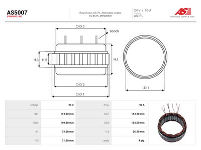 Stator, generator AUTOSTARTER AS5007