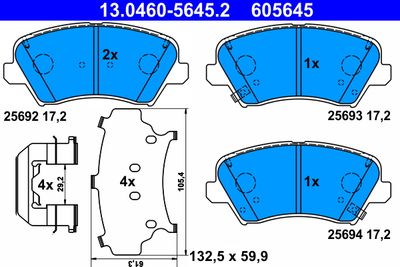 Комплект тормозных колодок, дисковый тормоз ATE 13.0460-5645.2 для HYUNDAI GRANDEUR